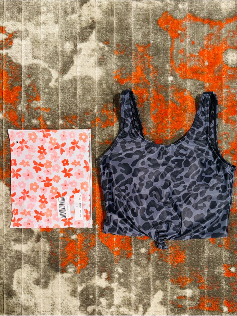 New Front Knot Swimsuit Tankini Black Leopard